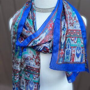 Cobalt and Red Silk Scarf
